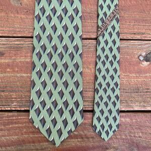 Nordstrom JZ Richards Silk Tie Green Diamond Geometric Retro 90s USA Made Gatsby